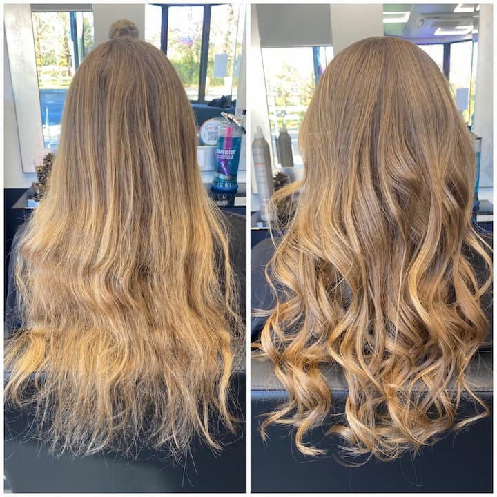 Blonde balayage blow-dry transformation at HQ Salon Reading